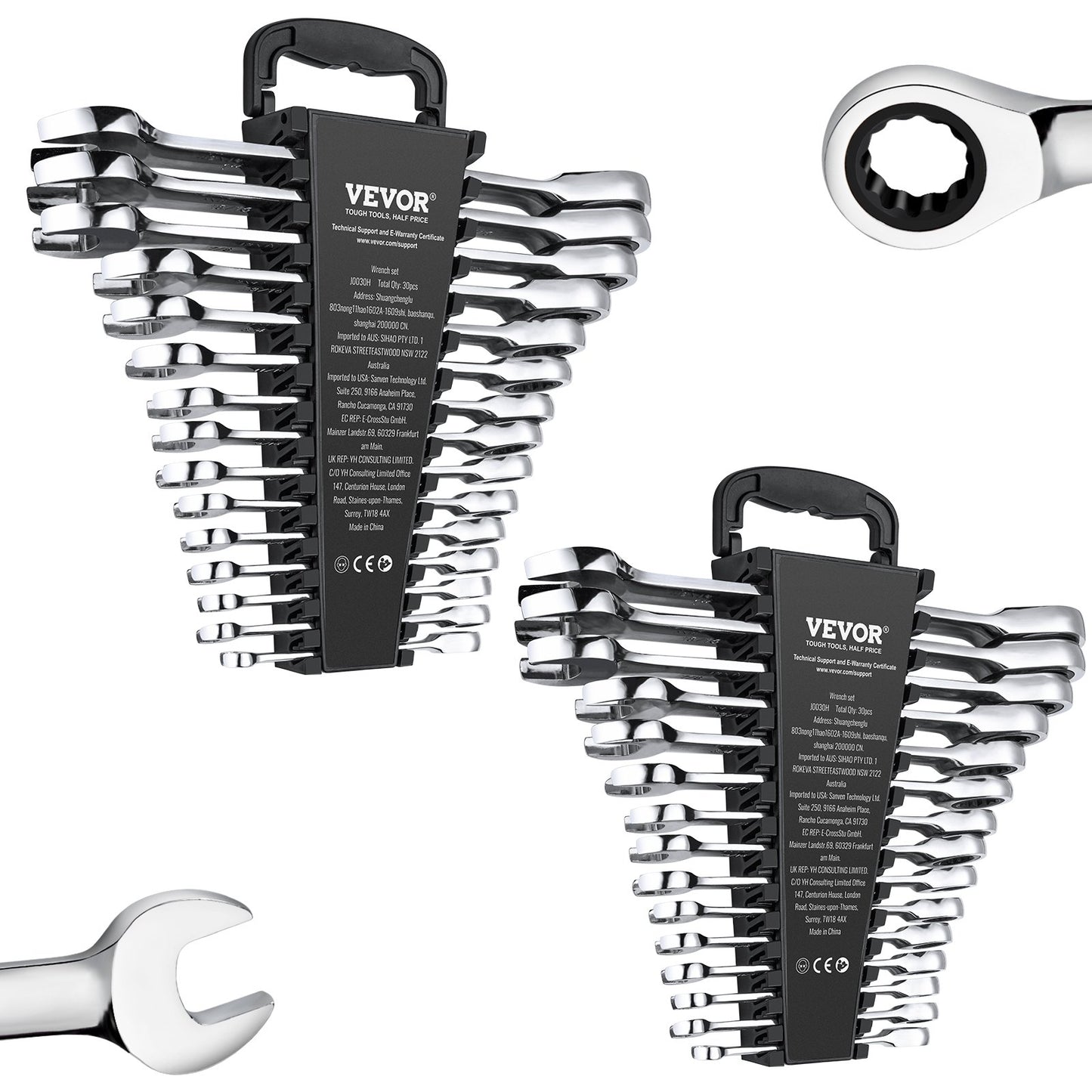 Combination Wrench Set, 30-Piece Ratcheting Wrench Set With Organizer Rack, Cr-V Steel Wrench Set SAE 1/4" To 1", Metric 8 Mm To 24 Mm, Ideal For General Household, Garage, Workshop, Emergency