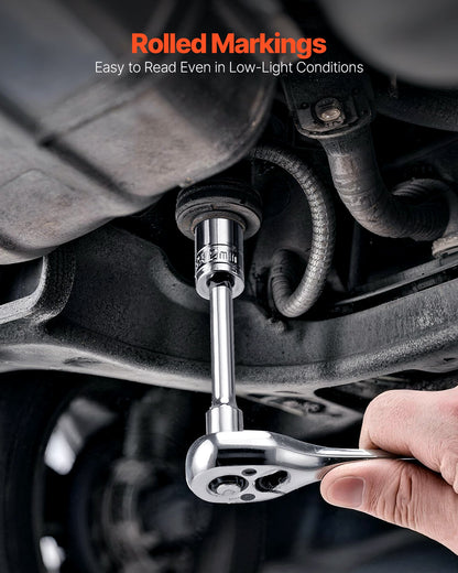 Socket Set, 70 Pieces, 1/4 Inch Drive Socket And Ratchet Set, SAE And Metric, Deep And Shallow, Mechanic Tool Kit With Bits, Accessories And Storage Case, CR-V Alloy Steel, For Automotive Repair