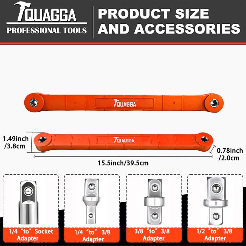 Offset Extension Wrench, Impact Grade Square Drive Adapters For Hard To Reach Fasteners In Tight Spaces 3 Piece Set