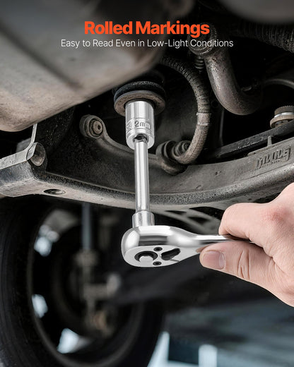 Socket Set, 27 Pieces, 1/4 Inch Drive Socket And Ratchet Set, SAE And Metric, Mechanic Tool Kit With Ratchet Wrench, Extension Bar And Storage Case, CR-V Alloy Steel, For Automotive Repair